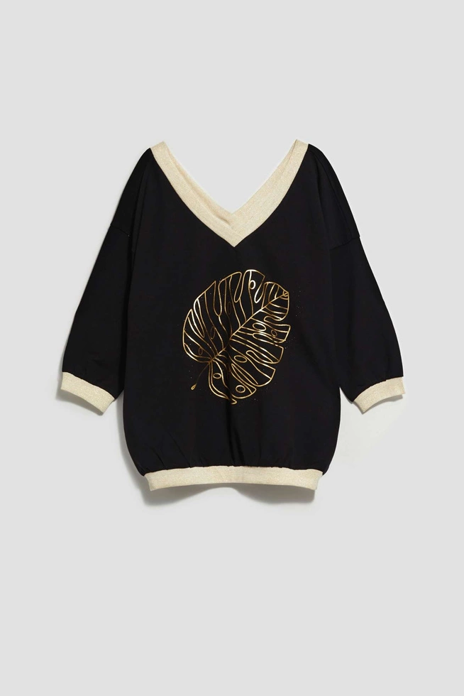 Bluza z dekoltem w serek i nadrukiem czarna