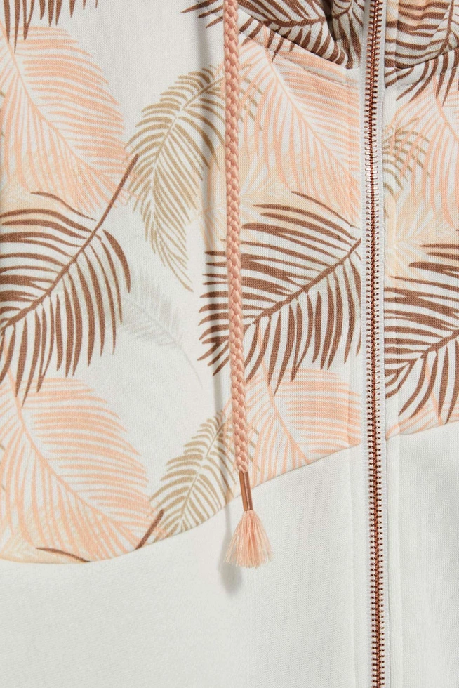 Bluza z kapturem i nadrukiem liści perłowa