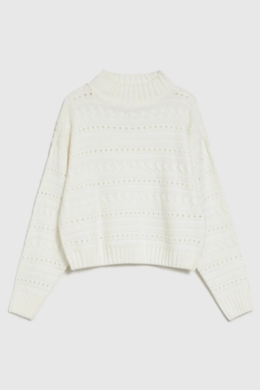 Sweter z golfem biały 