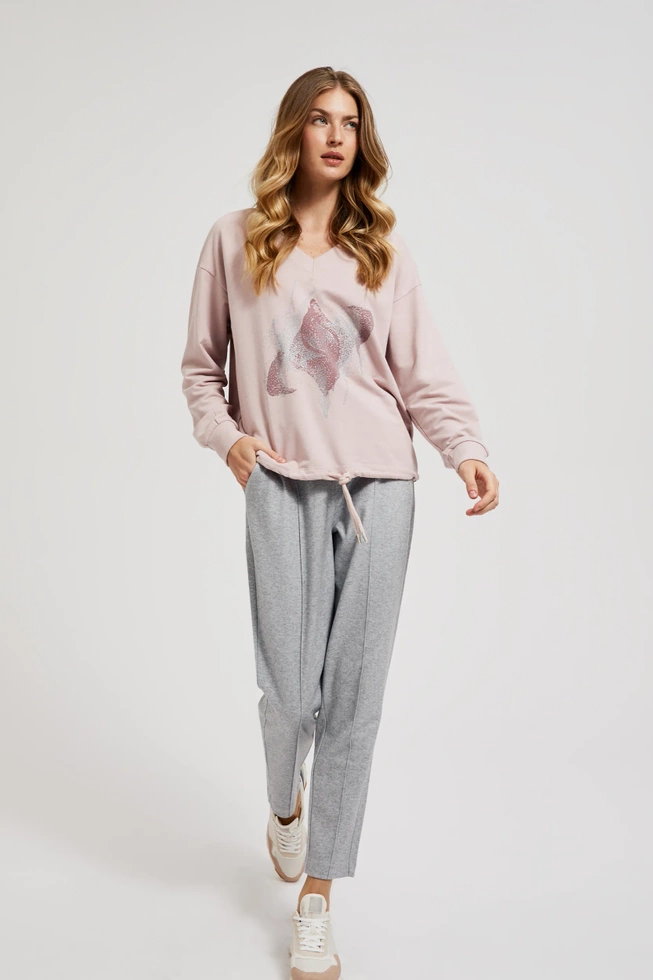 Bluza z nadrukiem i wiązaniem różowa