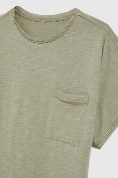 Bawełniana bluzka z kieszonką oliwkowa