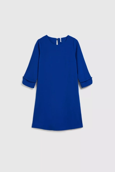 Trapezowa sukienka z rękawami 3/4 niebieska