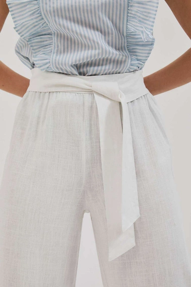 Lniane spodnie z szeroką nogawką