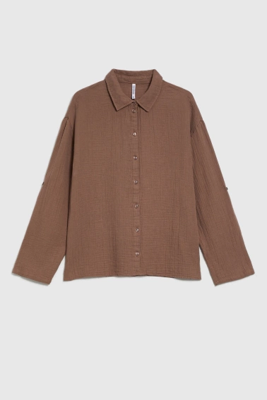Koszula z bawełnianego muślinu brązowa