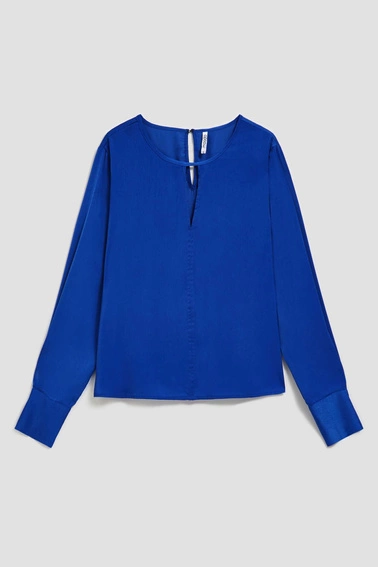 Gładka koszula z dekoltem w serek i długimi rękawami niebieska