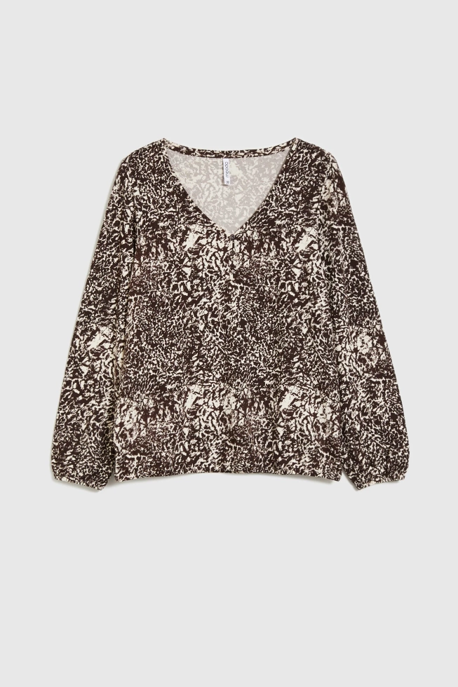 Bluzka z dekoltem w serek brązowa