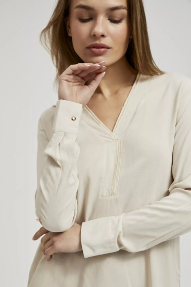 Gładka koszula z długimi rękawami beżowa