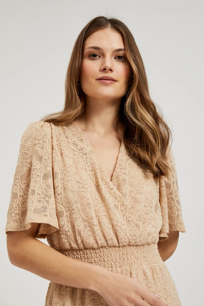 Koronkowa sukienka midi beżowa