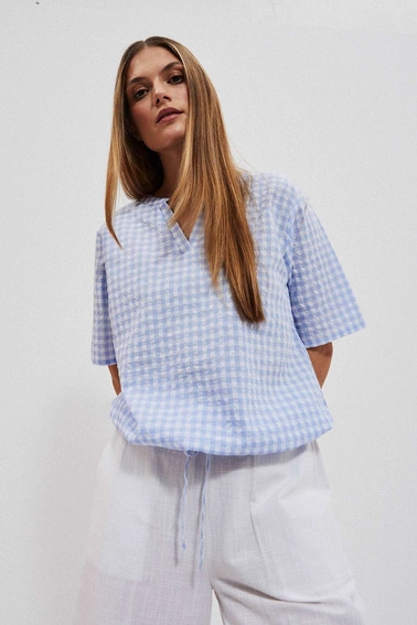 Koszula z wiązaniem biało niebieska