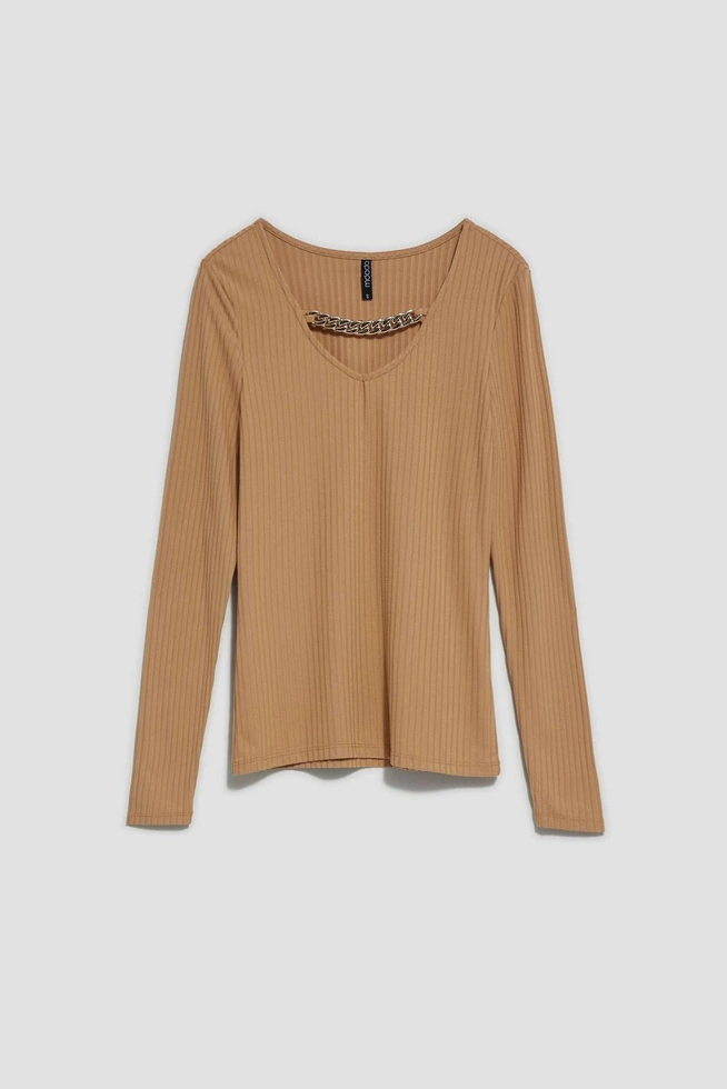 Bluzka z prążkowanej dzianiny z łańcuszkiem