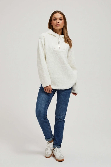 Bluza z kapturem i zamkiem na dekolcie perłowa