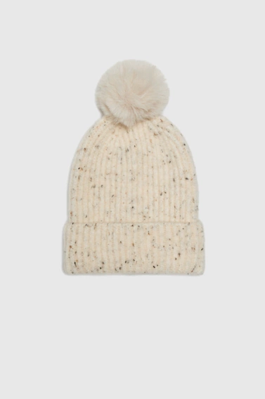 Ciepła czapka z pomponem beżowa 