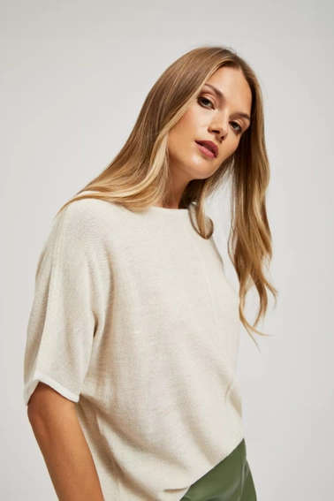 Sweter oversize z metaliczną nitką perłowy