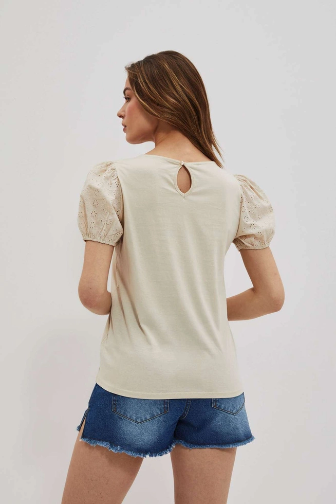 Bluzka z bufiastymi rękawami piaskowa