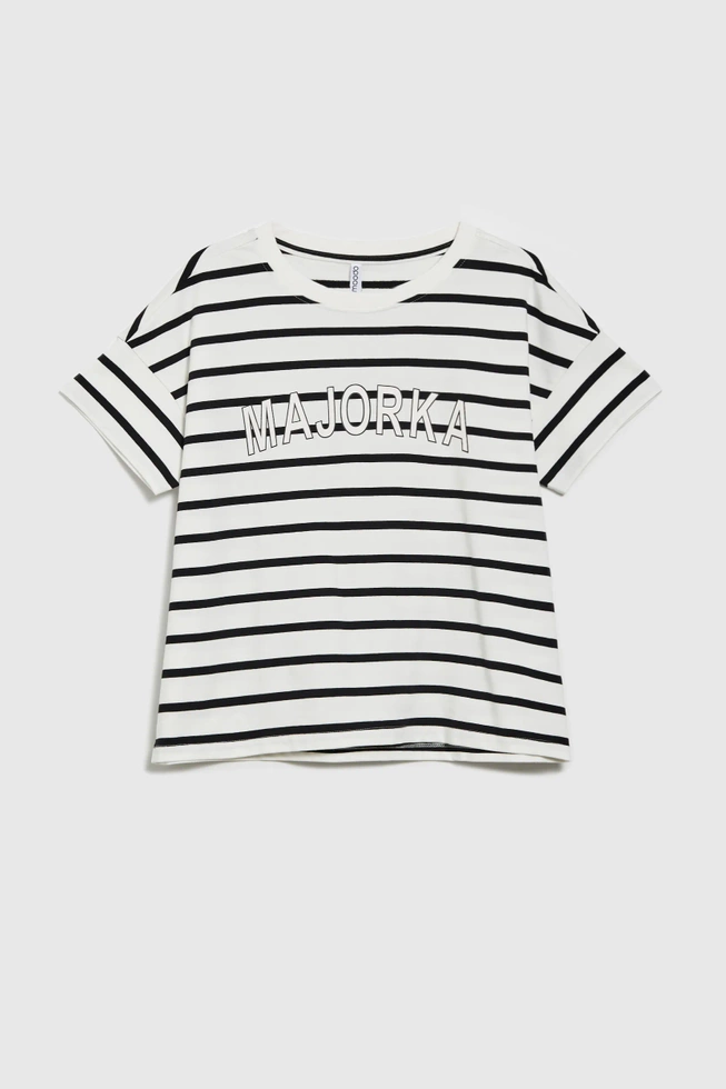 Bluza w paski z napisem biała