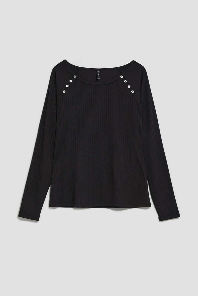 Bluzka z prążkowanej dzianiny z ozdobnymi guzikami czarna