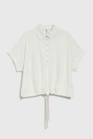 Bluza z kołnierzykiem i krótkimi rękawami beżowa