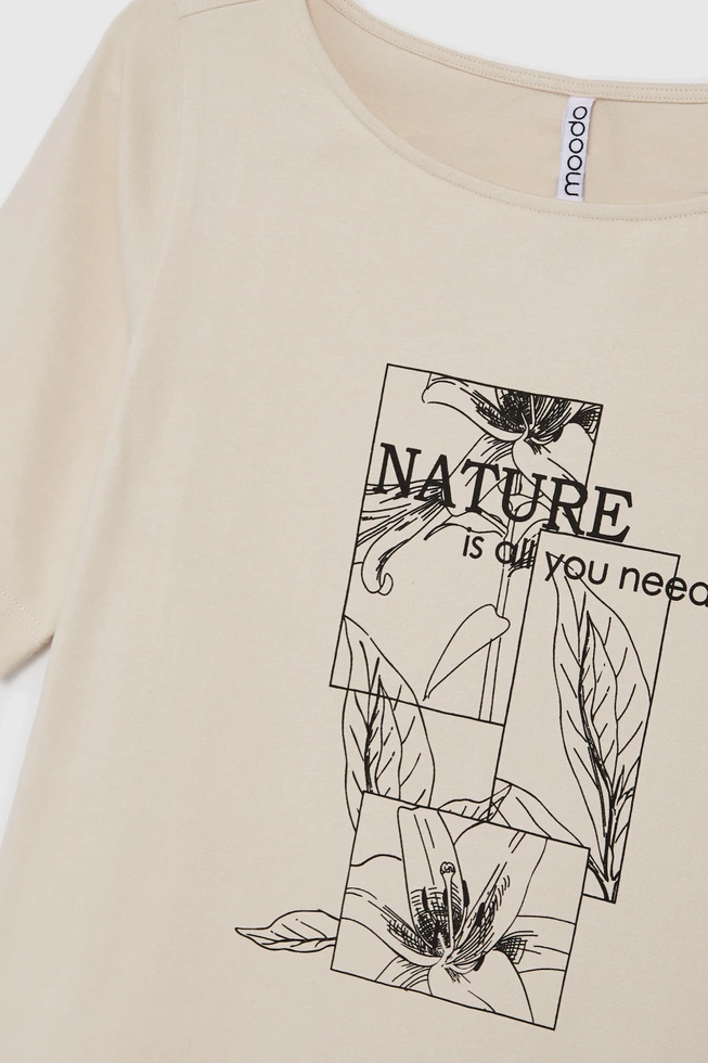 Bluzka z nadrukiem i napisem beżowa