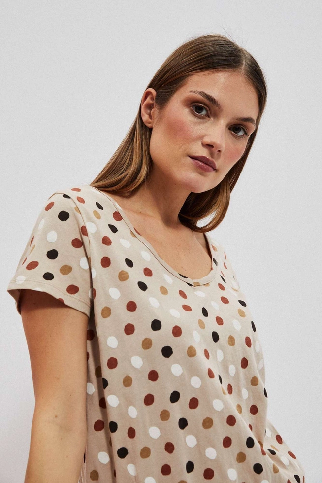 T-shirt w kolorowe kropki piaskowy