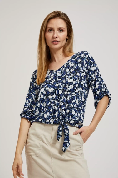 Koszula w kwiaty z wiązaniem niebieska 