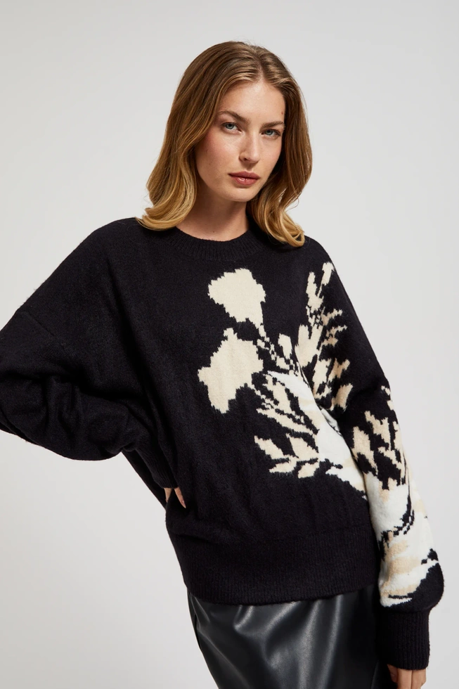 Wzorzysty sweter o luźnym fasonie czarny