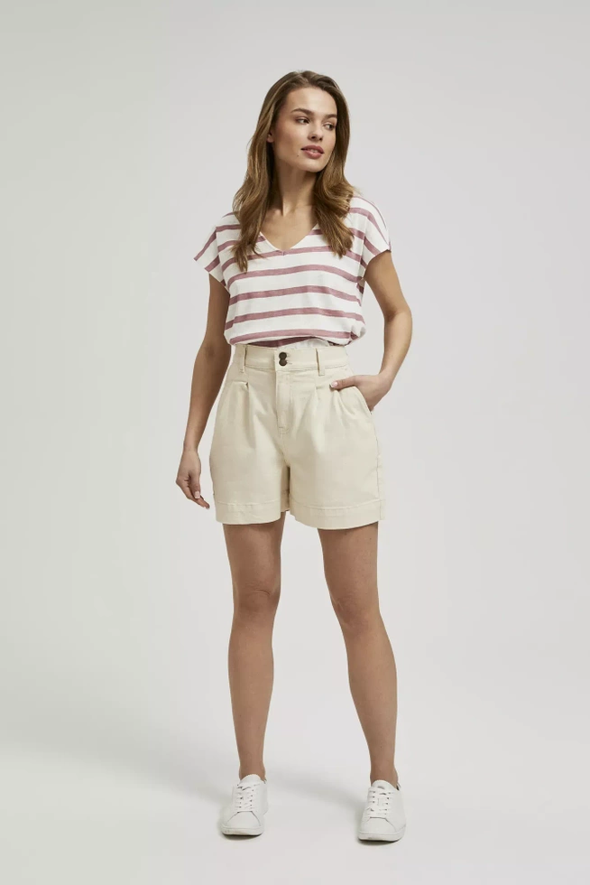 Szorty z wysokim stanem zapinane na guziki beżowe