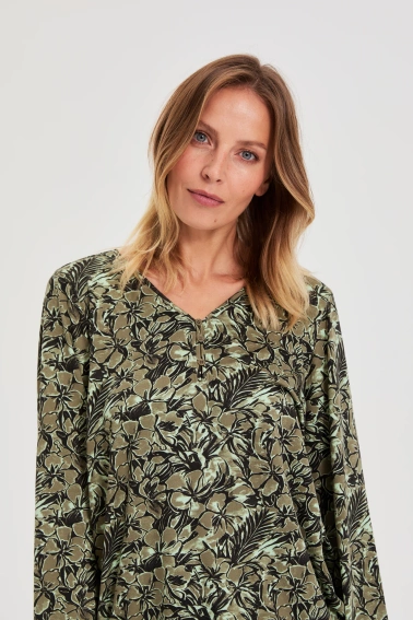 Bluzka w kwiaty oliwkowa