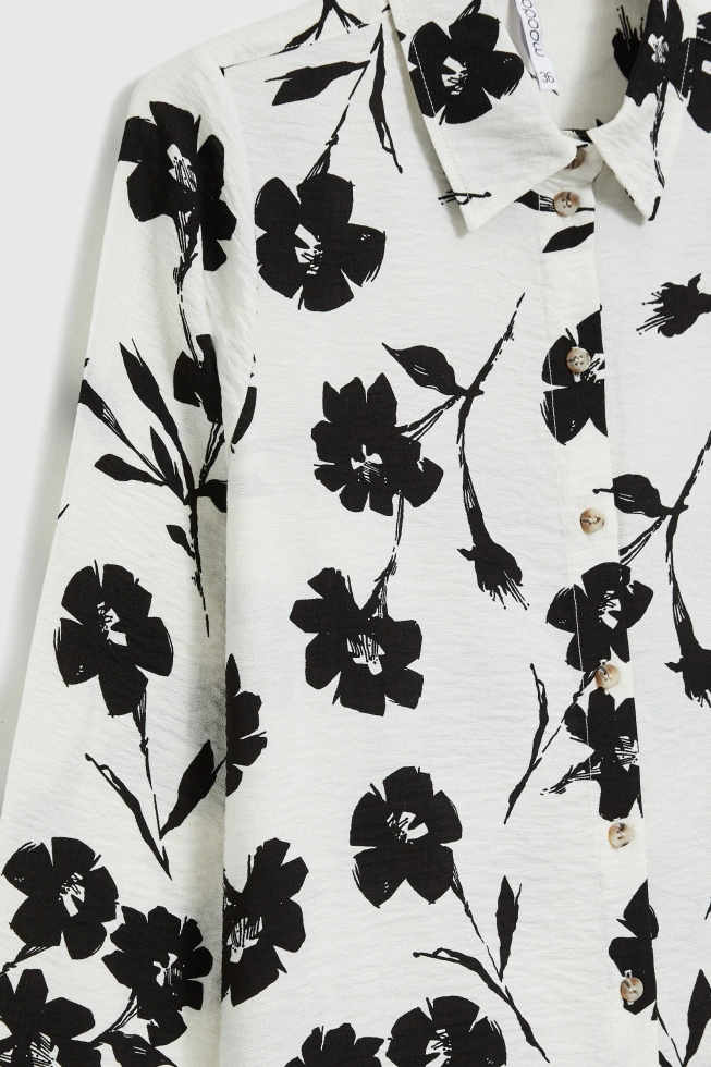 Wiskozowa koszula w kwiaty biała