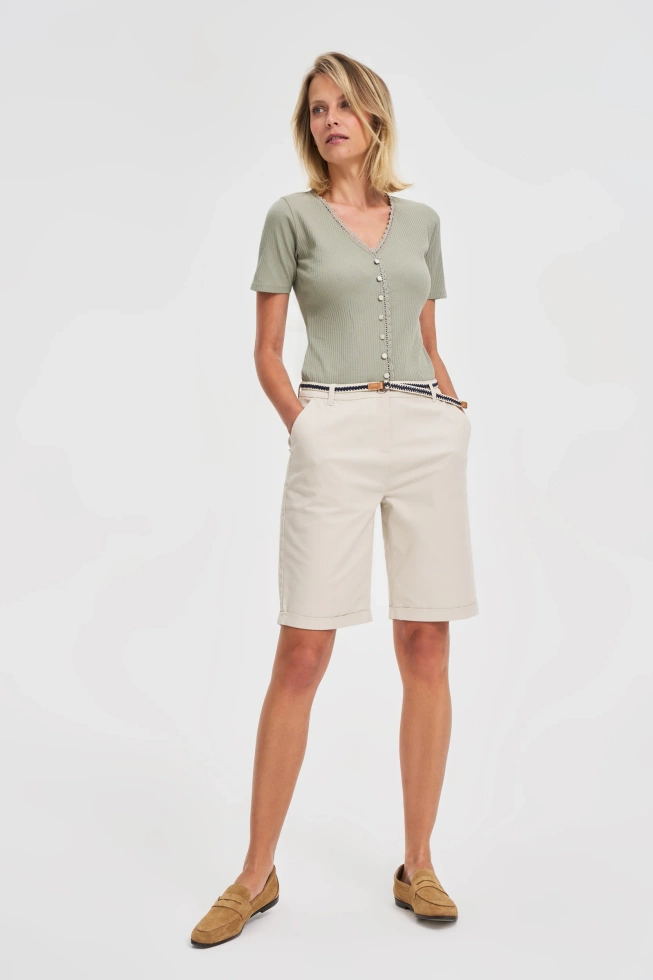 Bluzka z koronkowym dekoltem oliwkowa