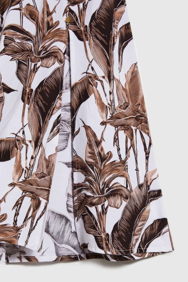 Spódnica midi w roślinny print brązowa