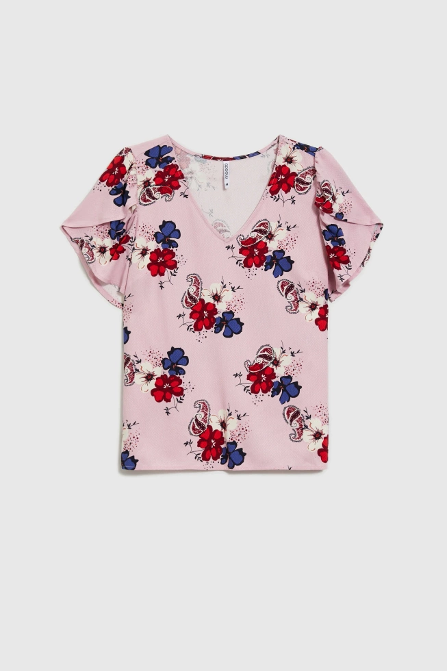 Wiskozowa koszula w kwiaty różowa