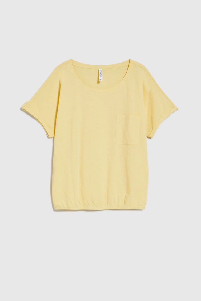 Bluzka z kieszonką i podwijanymi rękawami żółta