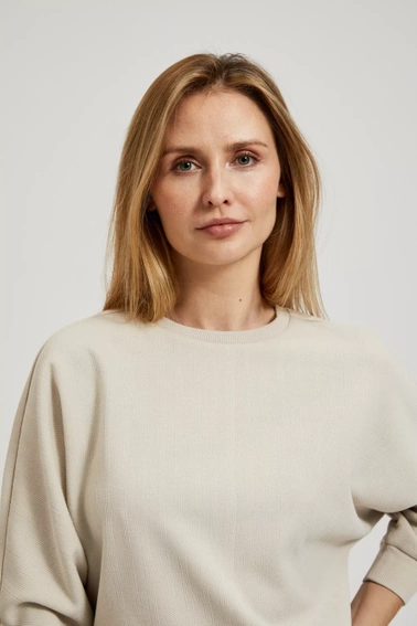 Gładka bluza wkładana przez głowę z rękawami 3/4 beżowa