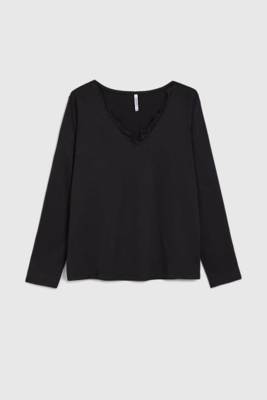 Sweter z koronkowym dekoltem czarna