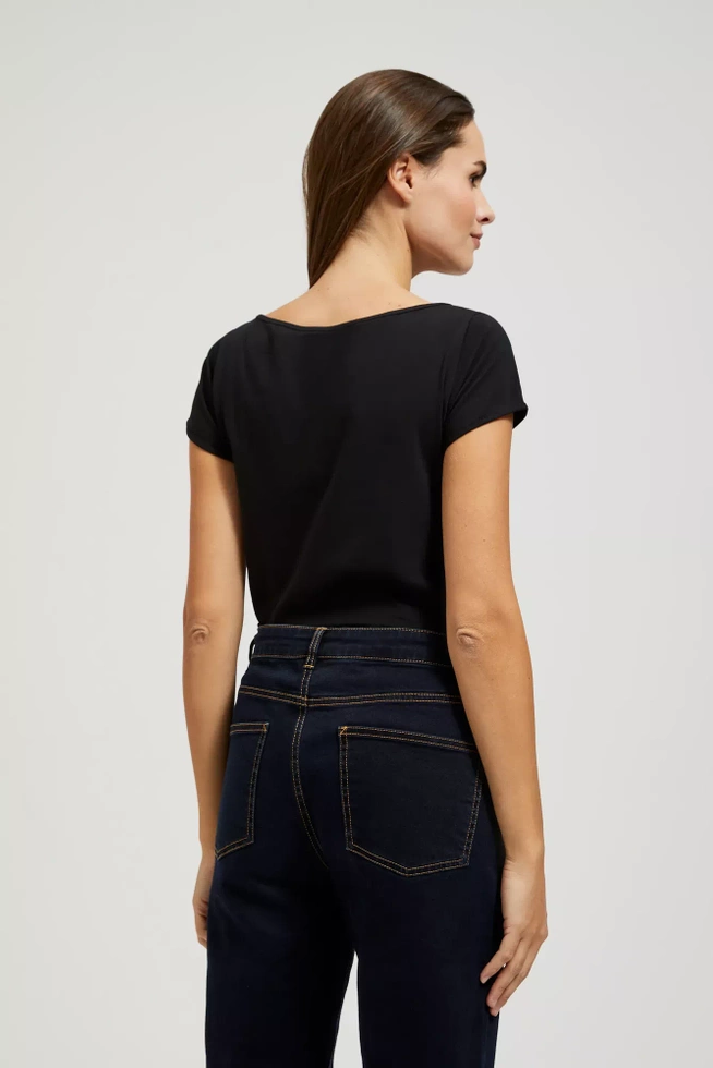 Gładka dopasowana bluzka z krótkimi rękawami czarna