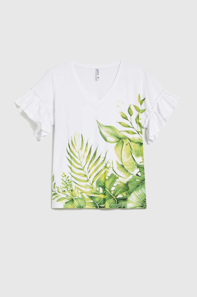 Bawełniana bluzka z falbaną na rękawach biała