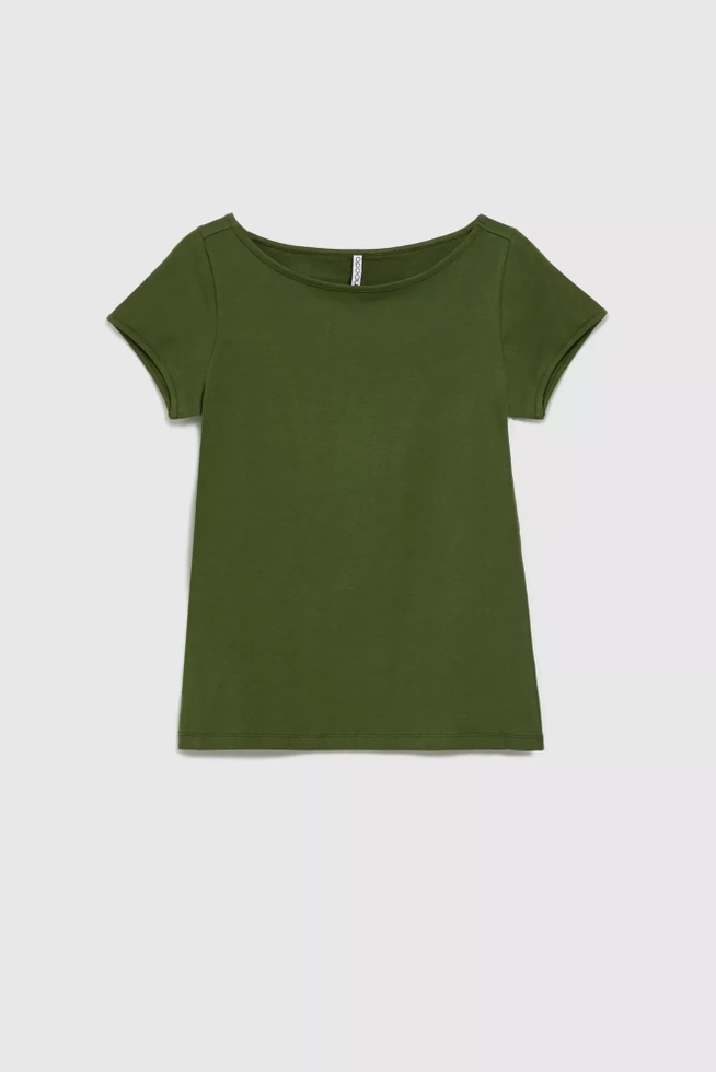 Gładka bluzka z okrągłym dekoltem khaki