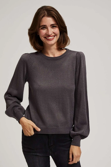 Sweter z bufiastymi rękawami i metaliczną nitką