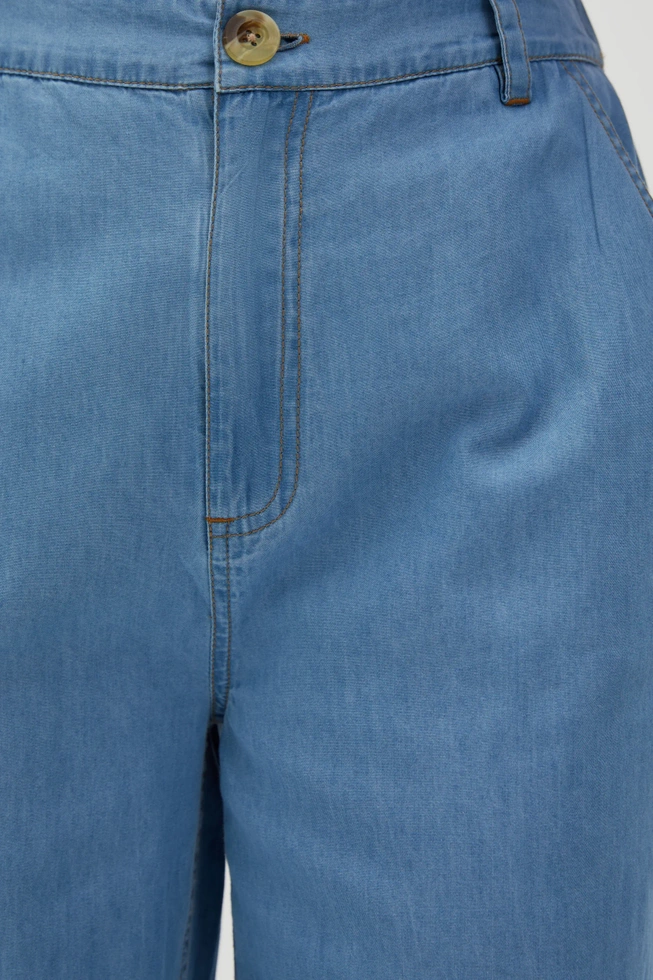 Bawełniane spodnie z wiązaniem na nogawkach niebieskie