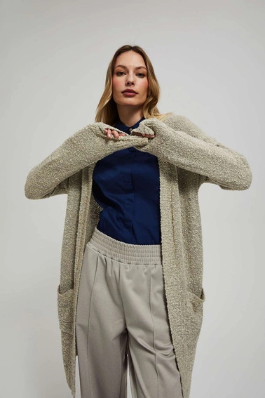 Długi kardigan z kieszeniami piaskowy