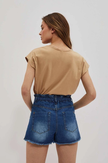 T-shirt z dekoltem w serek ciemnobeżowy