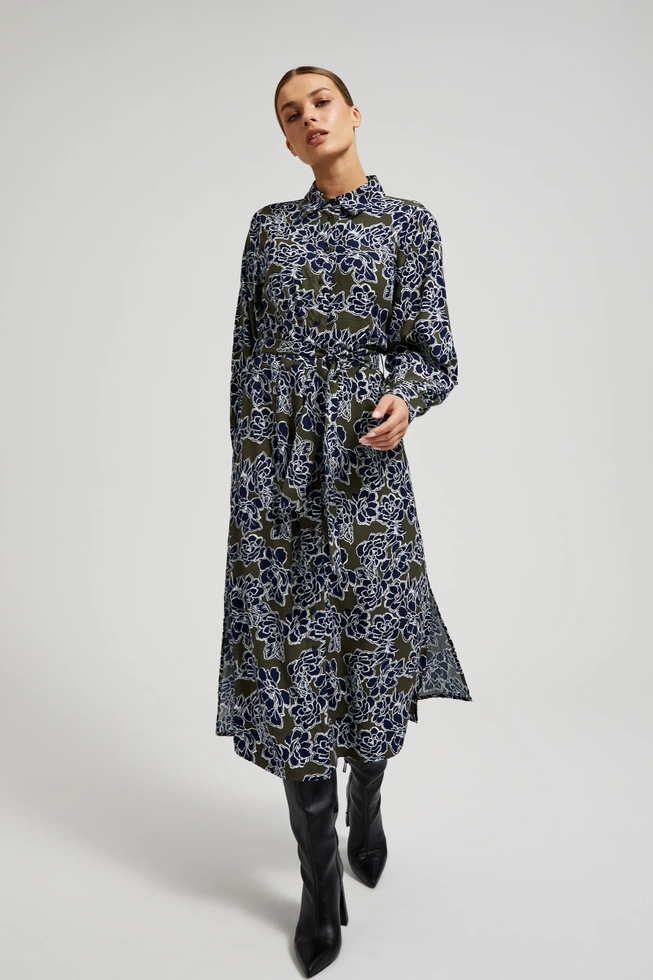 Szmizjerka z wzorem kwiatów oliwkowa