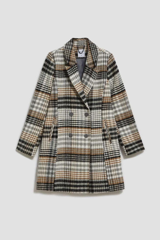 Dwurzędowy płaszcz w kratę
