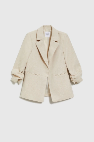 Marynarka z marszczonymi rękawami 3/4 beżowa