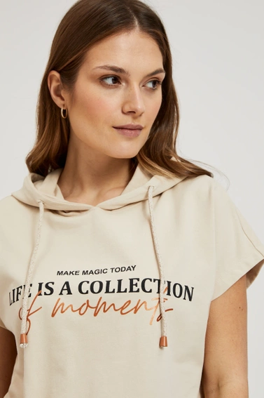 Bluza z krótkimi rękawami i kapturem beżowa