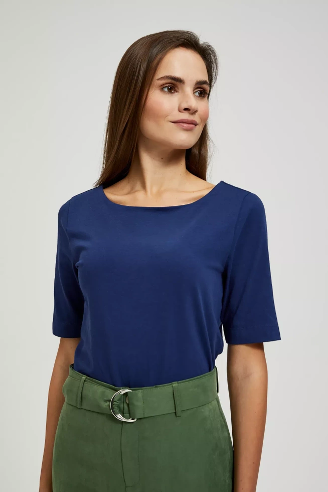 Bluzka z okrągłym dekoltem i krótkimi rękawami granatowa