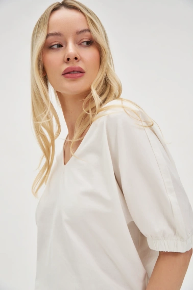 Bawełniana bluzka z bufiastymi rękawami biała