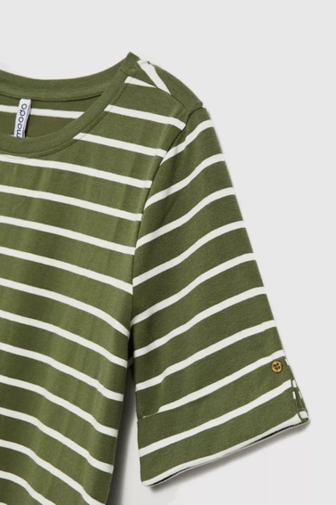 Bluzka w cienkie białe paski z wywijanymi rękawami khaki