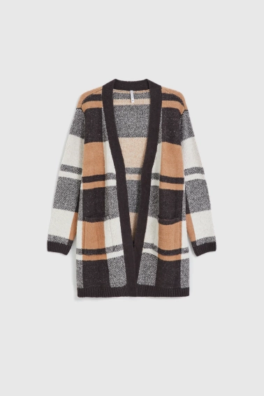 Kardigan w kratę beżowy