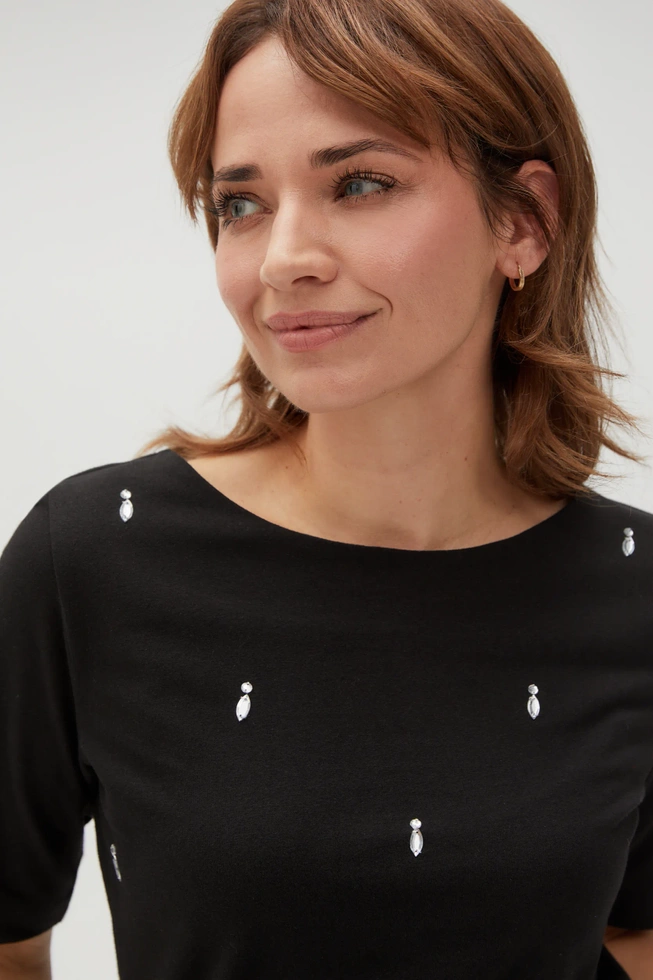 Bluzka ozdobiona koralikami czarna